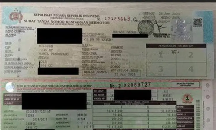 Lembar pajak STNK mobil Pajero Sport