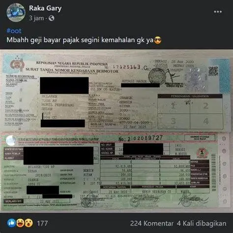 Pajak Kendaraan di STNK Lembar pajak STNK mobil Pajero Sport