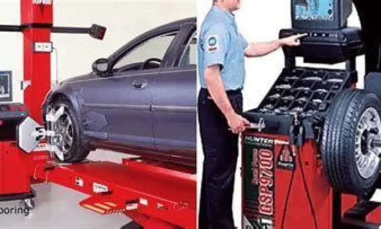 Proses spooring balancing menggunakan mesin 3D