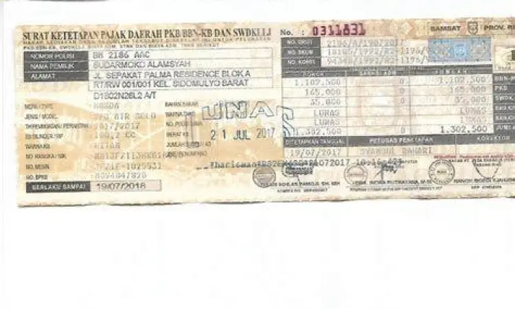 Detail Dokumen Kendaraan Dokumen STNK Honda Vario 160