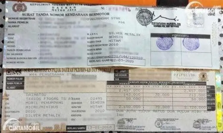 Contoh rincian biaya di STNK