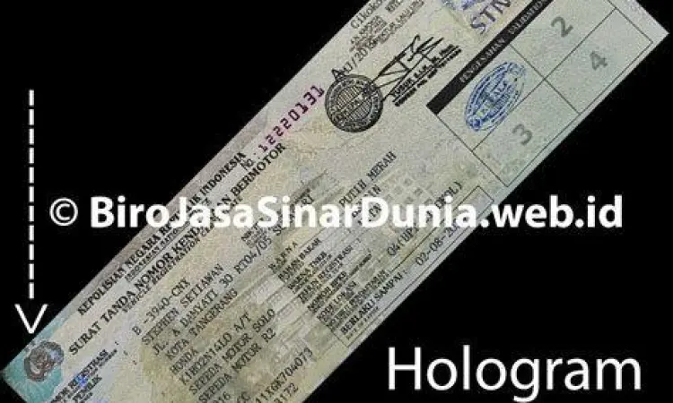 Detail hologram pada STNK motor asli