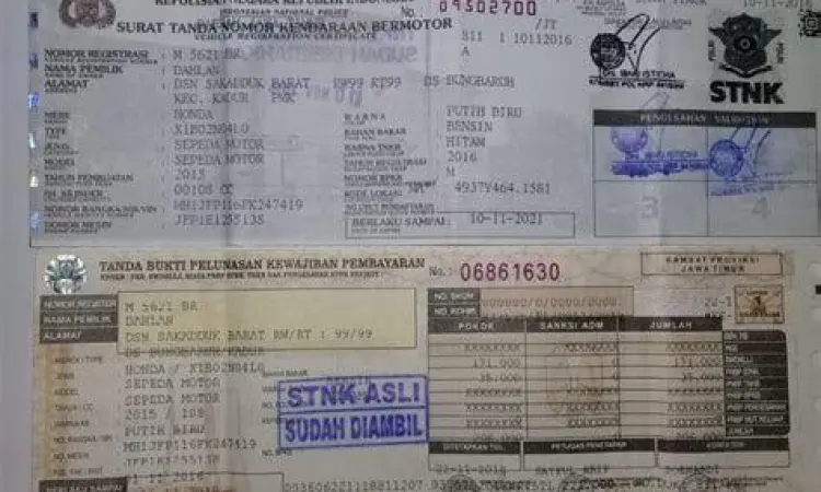 Detail Pajak di STNK Surat Tanda Nomor Kendaraan STNK