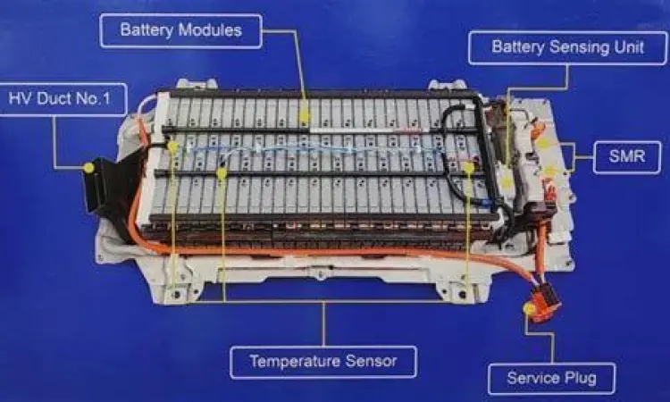 Perawatan Baterai Mobil Hybrid Teknisi memeriksa baterai mobil hybrid