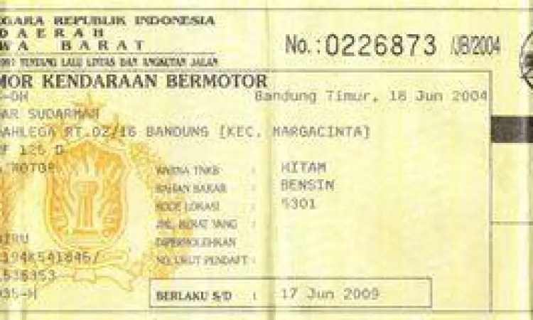 Gambar STNK motor bagian depan