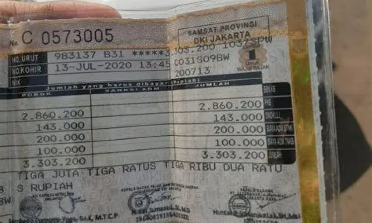 Gambar lembar pajak STNK motor