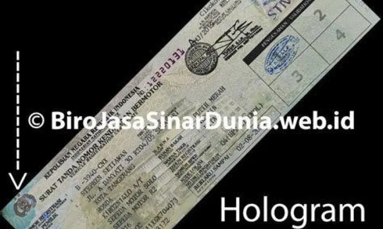 Detail hologram pada STNK asli